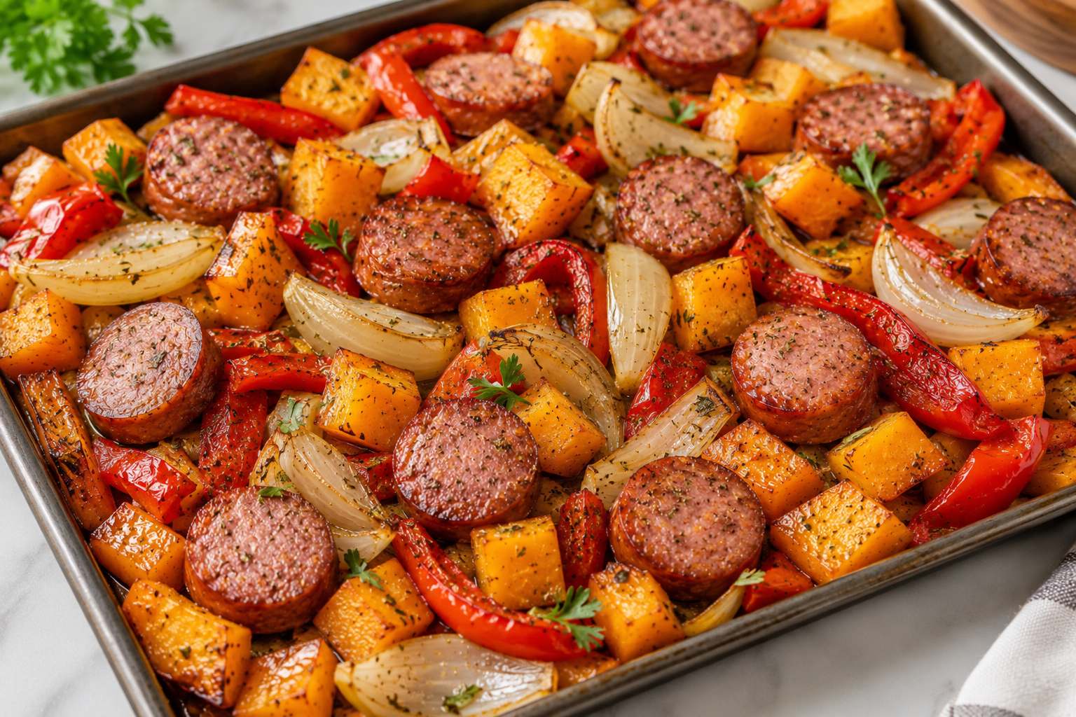 Summer Bites: Sheet Pan Sausage and Veggie Bake