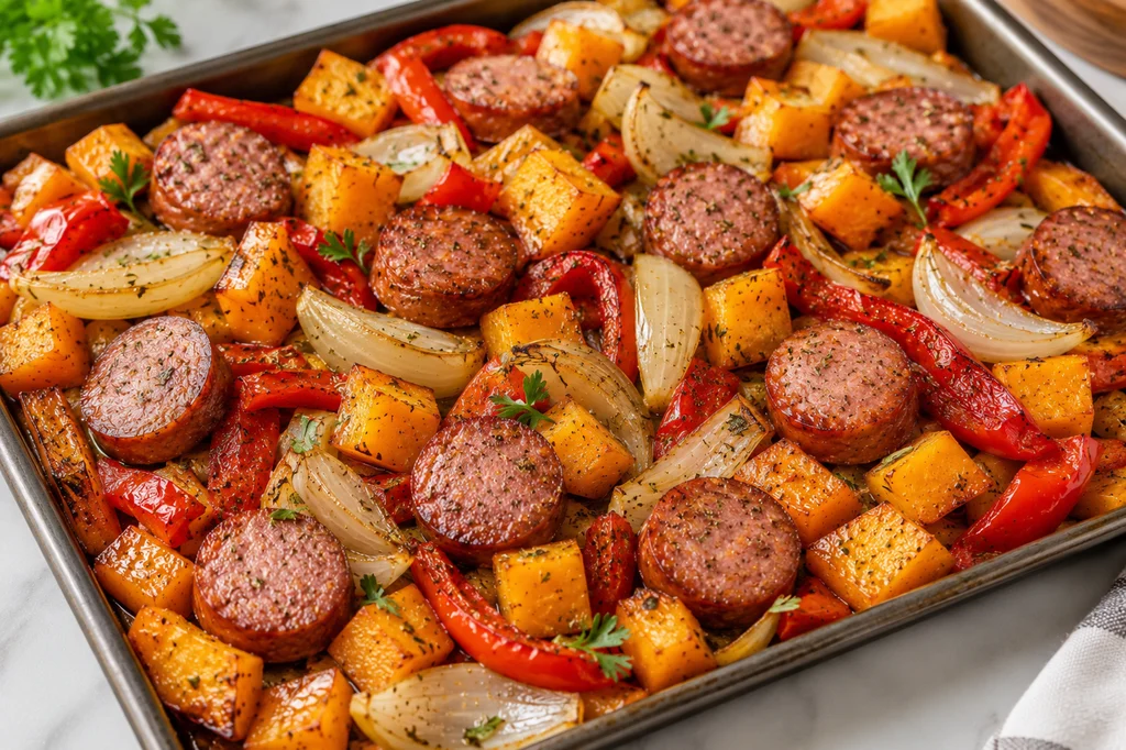 Summer Bites: Sheet Pan Sausage and Veggie Bake