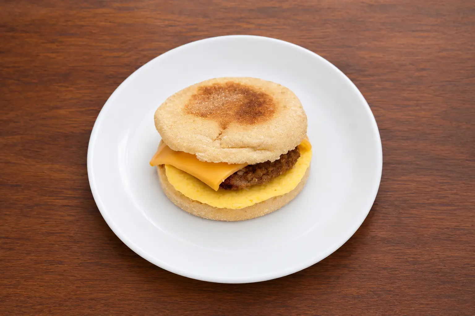 English Muffin with Pork Sausage, Egg, and American Cheese
